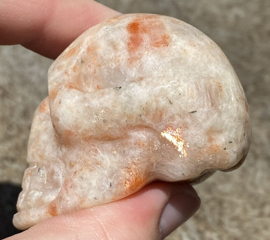 Sunstone CRYSTAL SKULL with Rainbow Shimmer - Leadership, Vitality