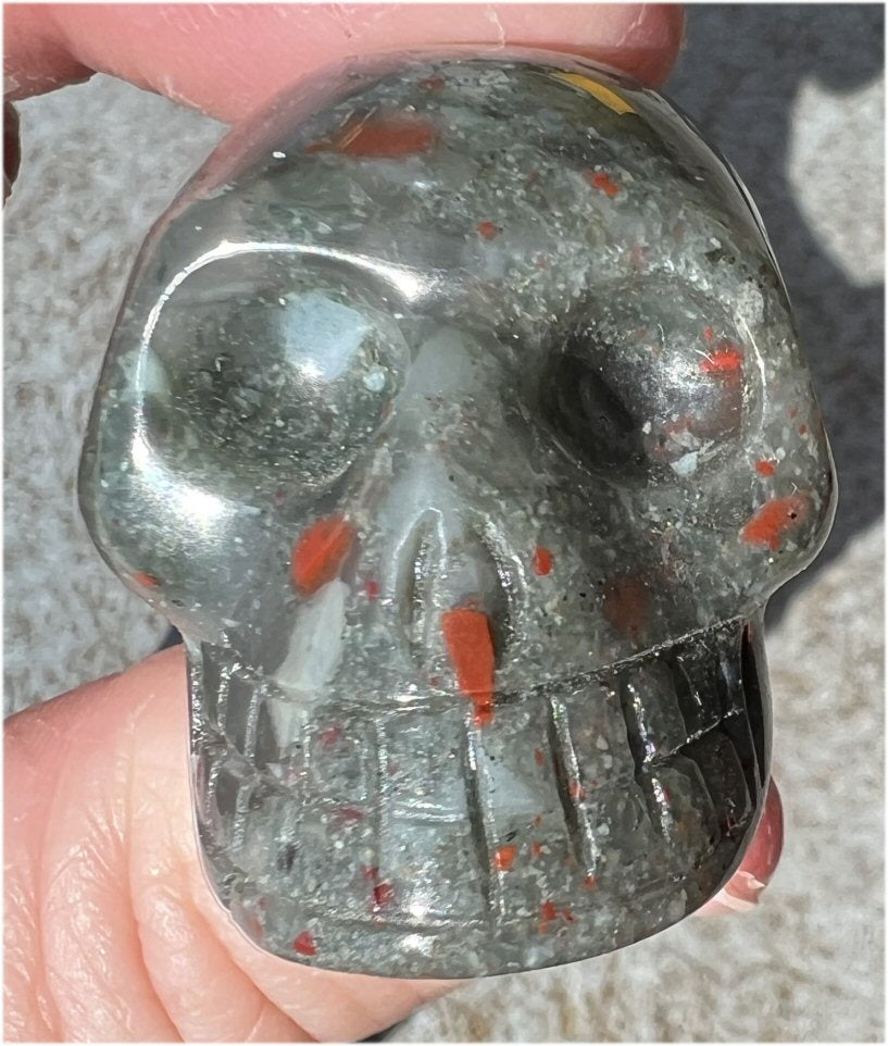 Hummingbird Agate CRYSTAL SKULL with Pyrite inclusions - Clarity, Self-Healing