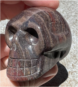 Red Spiral Jasper Crystal Skull with LOTS of Hematite