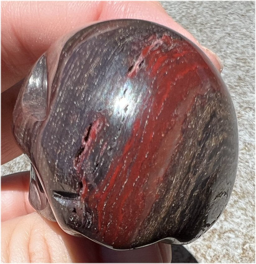 Red Spiral Jasper Crystal Skull with LOTS of Hematite