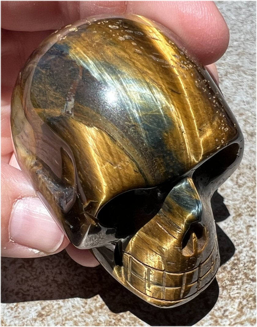 ~Stunning~ Natural Blue AND Golden Tiger's Eye Crystal Skull