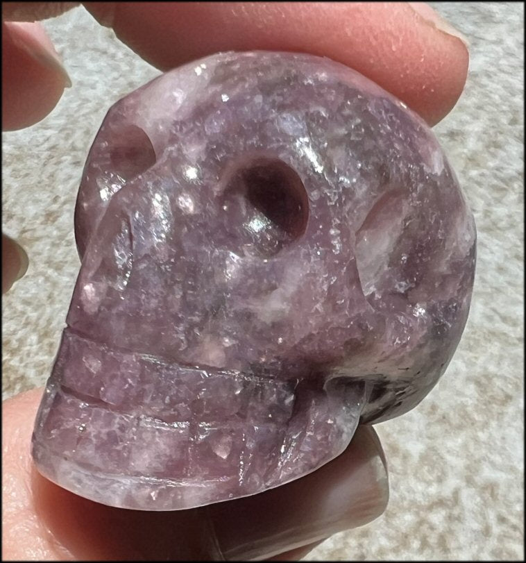 Small LEPIDOLITE Crystal Skull - AKA Lavenderine - Relaxation, Optimism