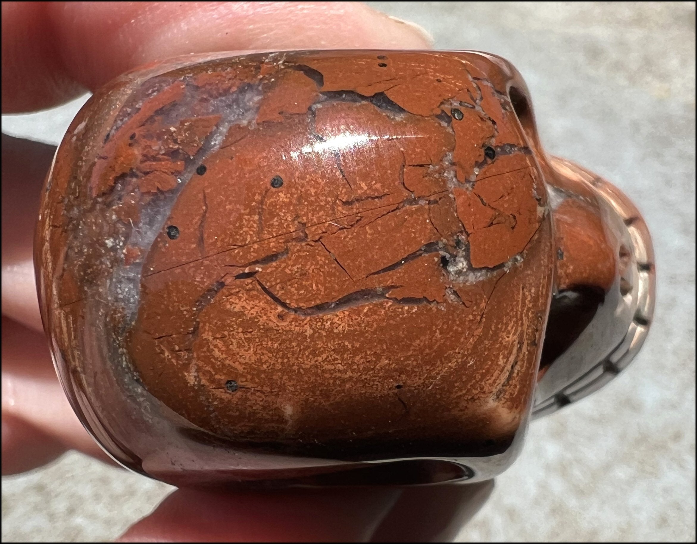 Red Spiral Jasper CRYSTAL SKULL with Agate veins, Pyrite flecks