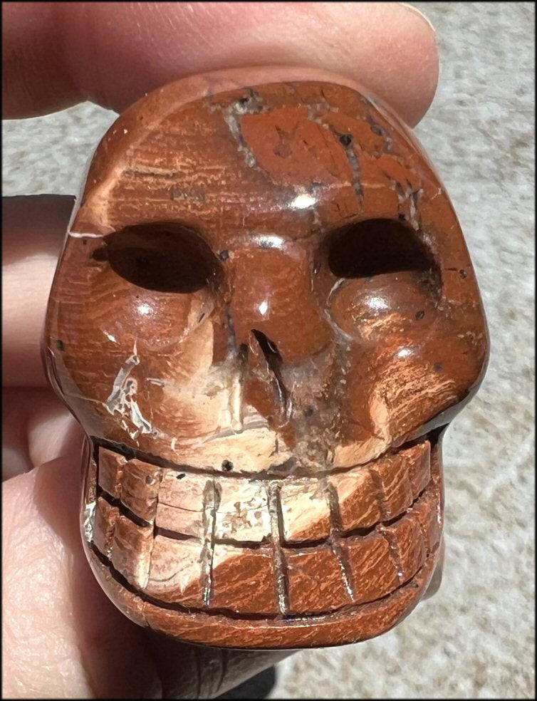 Red Spiral Jasper CRYSTAL SKULL with Agate veins, Pyrite flecks