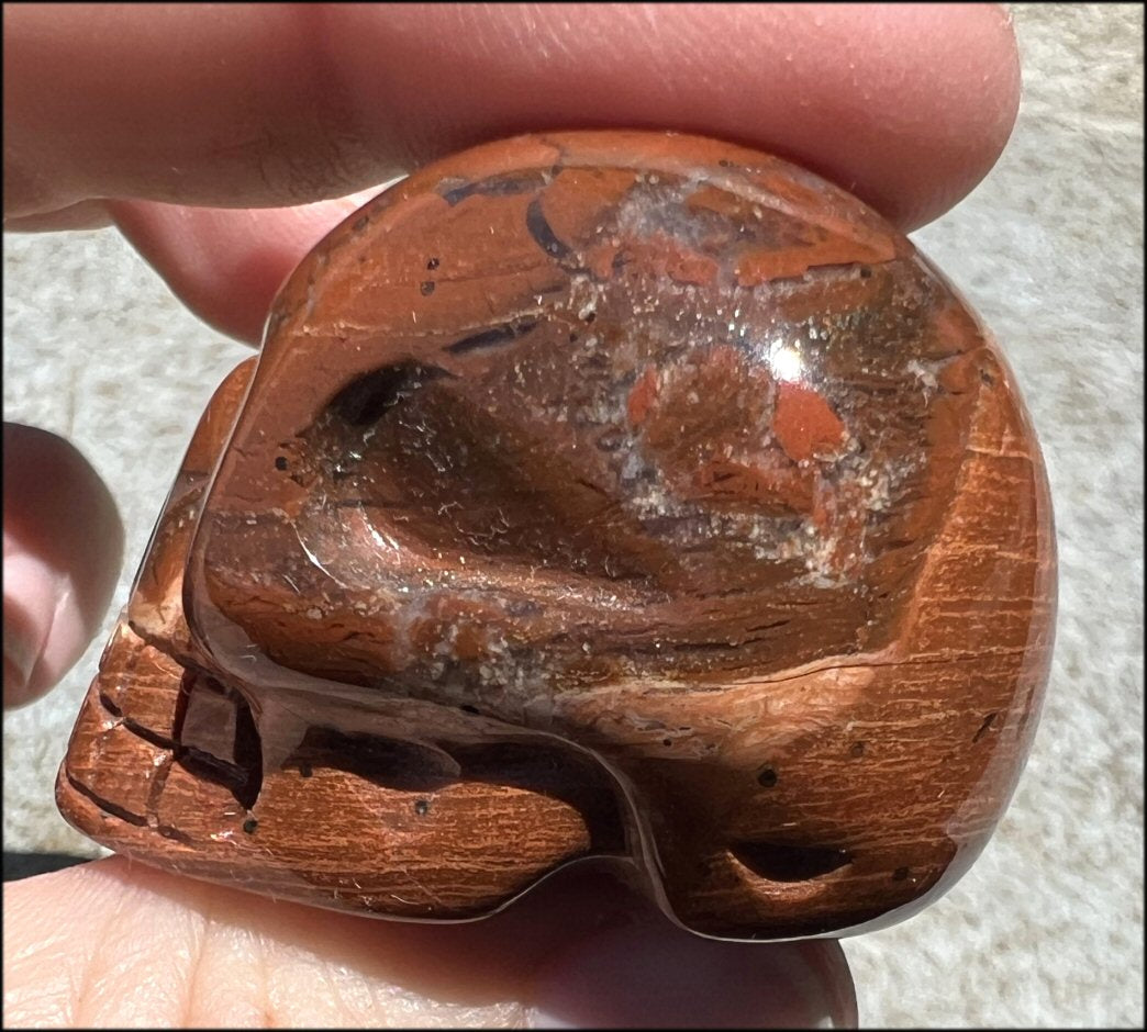 Red Spiral Jasper CRYSTAL SKULL with Agate veins, Pyrite flecks