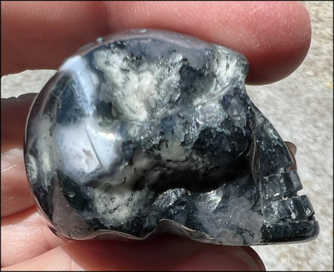 Moss Agate CRYSTAL SKULL - Abundance, Stone of Gardeners, Heart Chakra