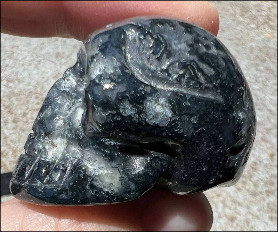 Moss Agate CRYSTAL SKULL - Abundance, Stone of Gardeners, Heart Chakra