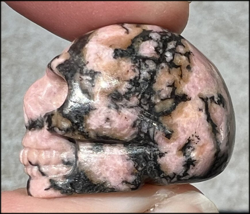 Small RHODONITE Collector's Crystal Skull - Open Heart Chakra, Self-Healing