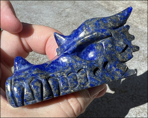 Lapis Lazuli DRAGON Crystal Skull with Metallic PYRITE inclusions - Manifestation, Throat Chakra