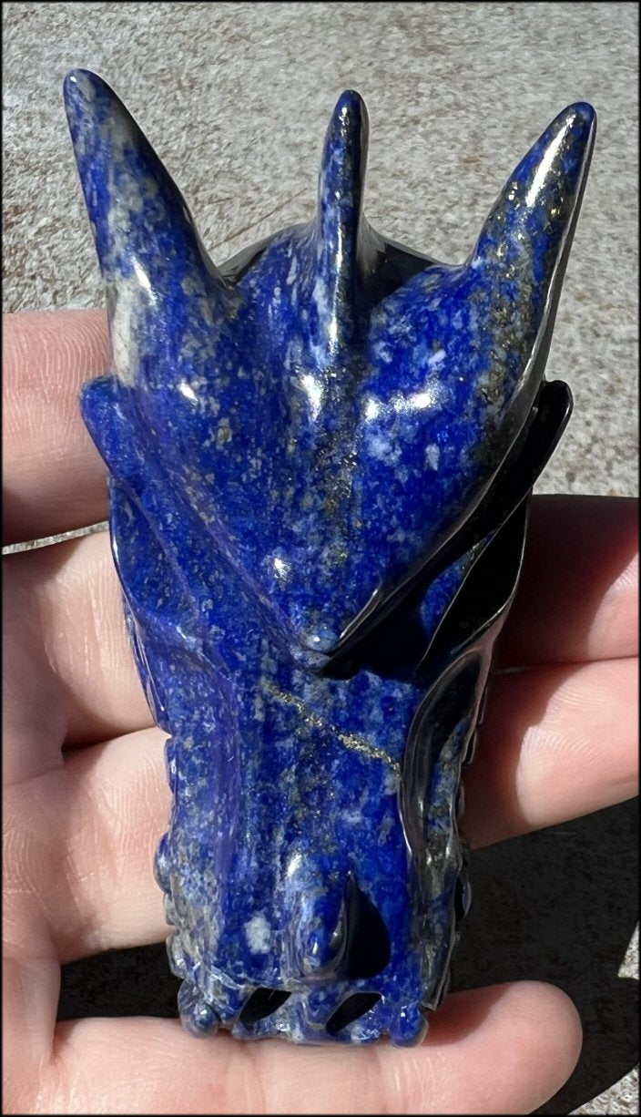 Lapis Lazuli DRAGON Crystal Skull with Metallic PYRITE inclusions - Manifestation, Throat Chakra