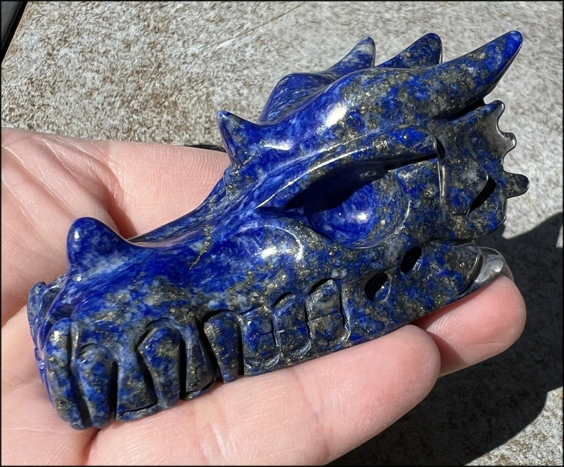 Lapis Lazuli DRAGON Crystal Skull with Metallic PYRITE inclusions - Manifestation, Throat Chakra