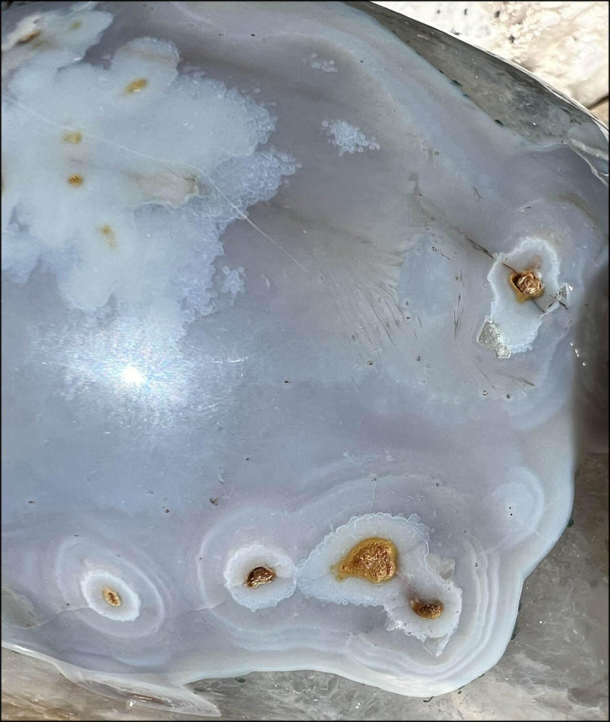 LifeSize Blue-Grey Agate GEODE Crystal Skull with Hematite+Chlorite inclusions, Sparkly Crystalline Formations