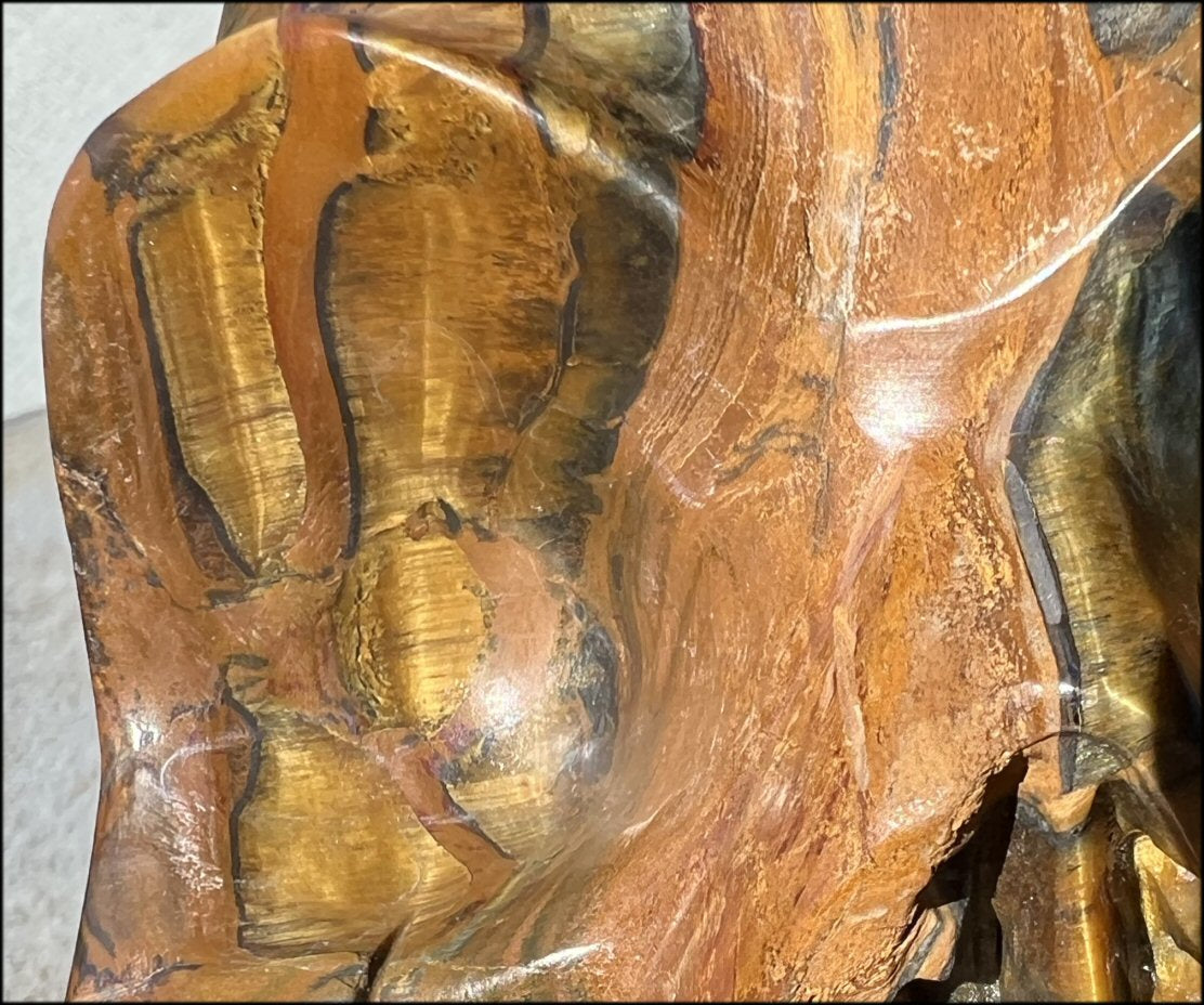 ~Shimmery~ LifeSize TIGER IRON Crystal Skull with Blue Tiger's Eye inclusion, Lots of Hematite and Yellow Jasper