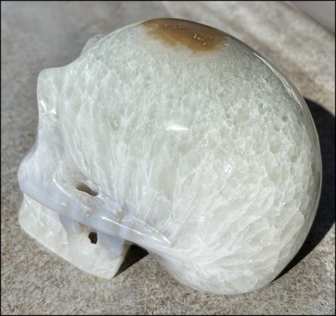 LifeSize Agate GEODE Crystal Skull with Fabulous Crown Chakra Formation, Secret Vug!