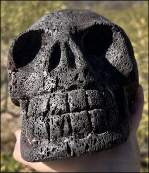 LifeSize Black + Red Volcanic Lava Crystal Skull - With Synergy 12+ Years, From Sherry's Personal Collection