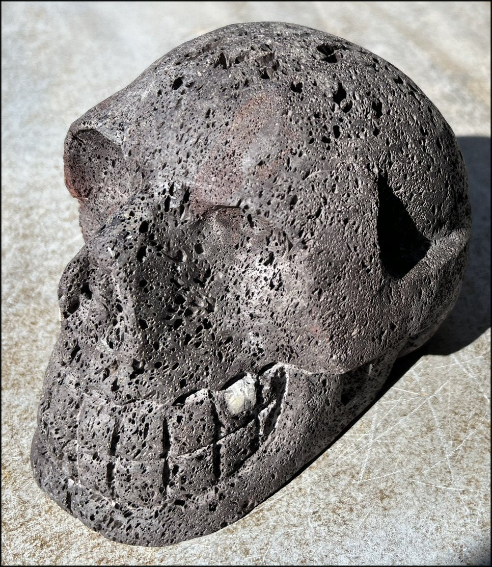 LifeSize Black + Red Volcanic Lava Crystal Skull - With Synergy 12+ Years, From Sherry's Personal Collection