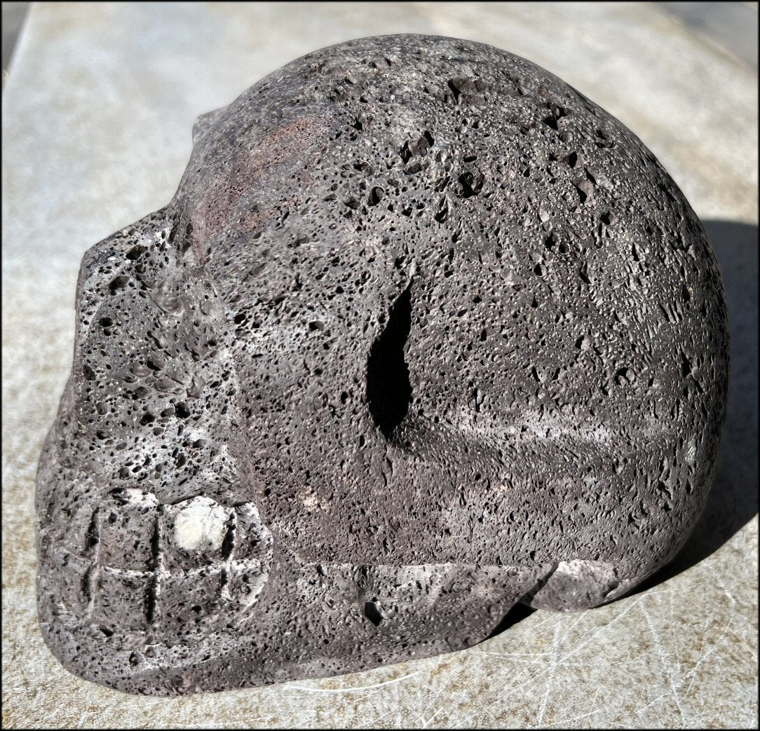 LifeSize Black + Red Volcanic Lava Crystal Skull - With Synergy 12+ Years, From Sherry's Personal Collection