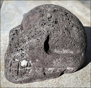 LifeSize Black + Red Volcanic Lava Crystal Skull - With Synergy 12+ Years, From Sherry's Personal Collection