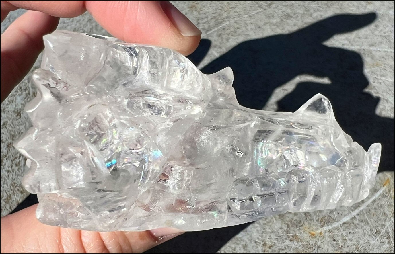 Quartz DRAGON Crystal Skull with Lovely Rainbows - Focus, Transformation, Protection