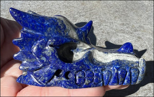 Striped Lapis Lazuli DRAGON Crystal Skull with Pyrite inclusions - Manifestation, Throat Chakra