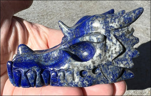 Striped Lapis Lazuli DRAGON Crystal Skull with Pyrite inclusions - Manifestation, Throat Chakra