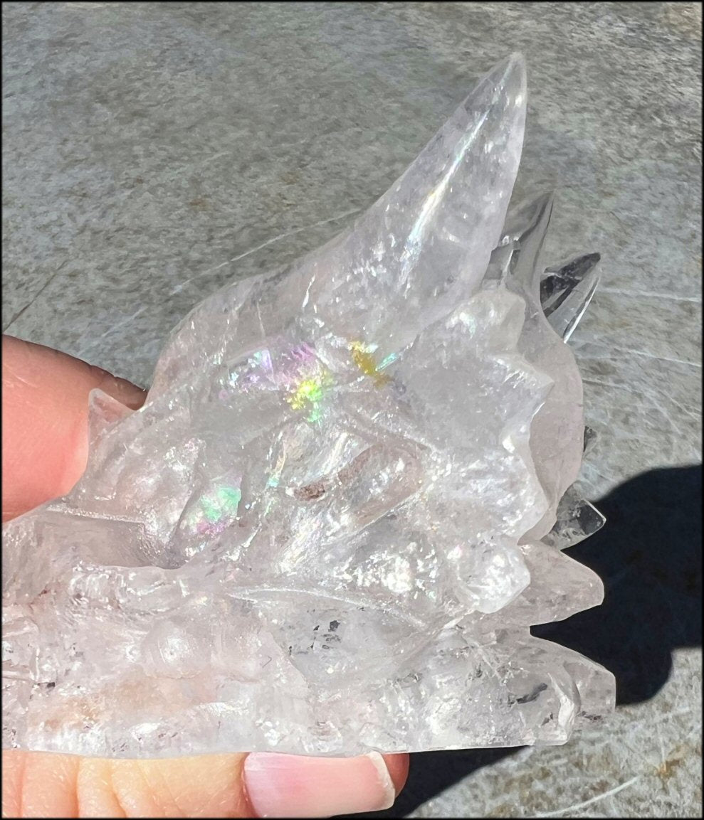 Quartz Dragon Crystal Skull with Bi-Colored Hematite inclusions - Focus, Transformation