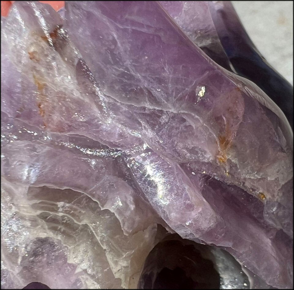 Fluorite DRAGON Crystal Skull with Hematite inclusions - Calming, Protective