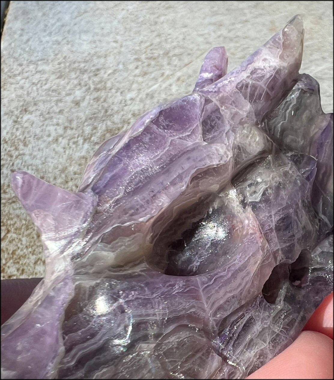 Fluorite DRAGON Crystal Skull with Hematite inclusions - Calming, Protective