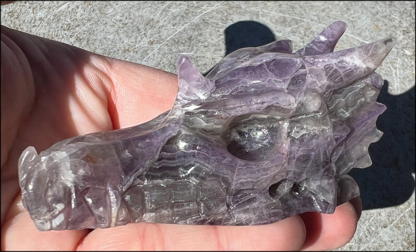 Fluorite DRAGON Crystal Skull with Hematite inclusions - Calming, Protective