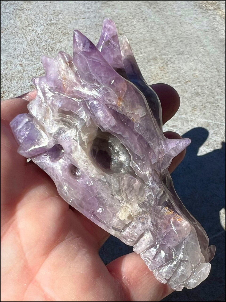 Fluorite DRAGON Crystal Skull with Hematite inclusions - Calming, Protective