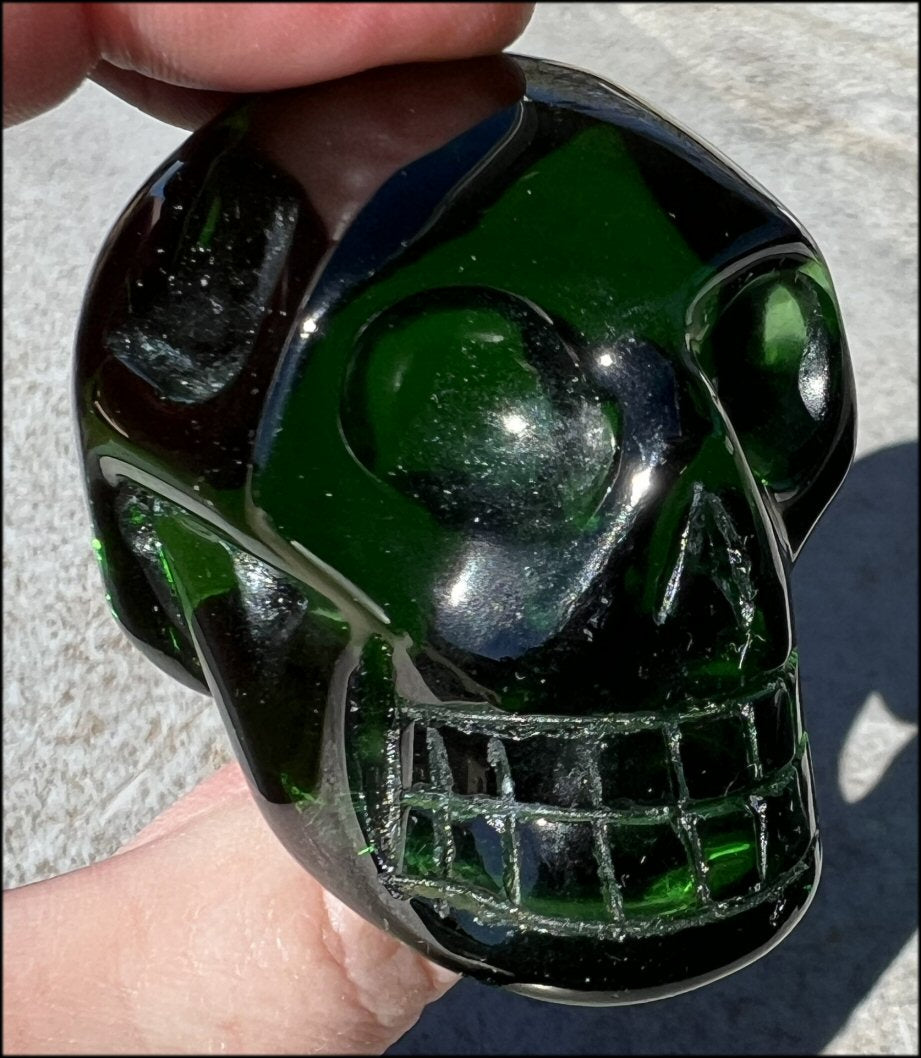 Emerald Green HELENITE Crystal Skull - Heart Chakra - with Synergy 10+ yrs