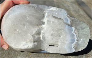 LifeSize Blue-Grey Agate GEODE Crystal Skull with Iron Dendrites