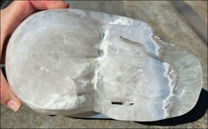 LifeSize Blue-Grey Agate GEODE Crystal Skull with Iron Dendrites