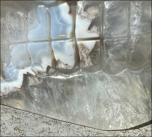 LifeSize Blue-Grey Agate GEODE Crystal Skull with Iron Dendrites
