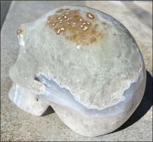 LifeSize Blue-Grey Agate GEODE Crystal Skull with Iron Dendrites