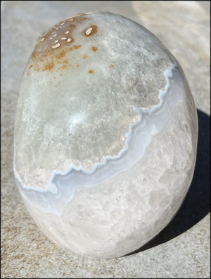 LifeSize Blue-Grey Agate GEODE Crystal Skull with Iron Dendrites