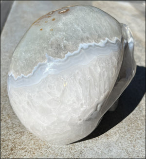 LifeSize Blue-Grey Agate GEODE Crystal Skull with Iron Dendrites