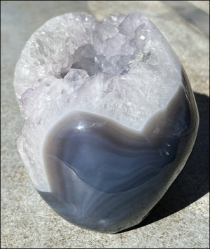 LifeSize Agate + Amethyst GEODE Crystal Skull with Fantastic Lg. Calcite Crystal inclusion! - 9lbs+