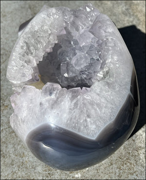 LifeSize Agate + Amethyst GEODE Crystal Skull with Fantastic Lg. Calcite Crystal inclusion! - 9lbs+