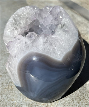 LifeSize Agate + Amethyst GEODE Crystal Skull with Fantastic Lg. Calcite Crystal inclusion! - 9lbs+