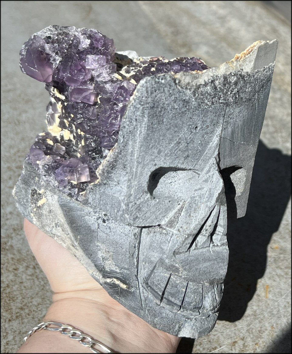 Purple Fluorite and Limestone METAMORPHOSIS Crystal Skull - Calming, Great for meditation