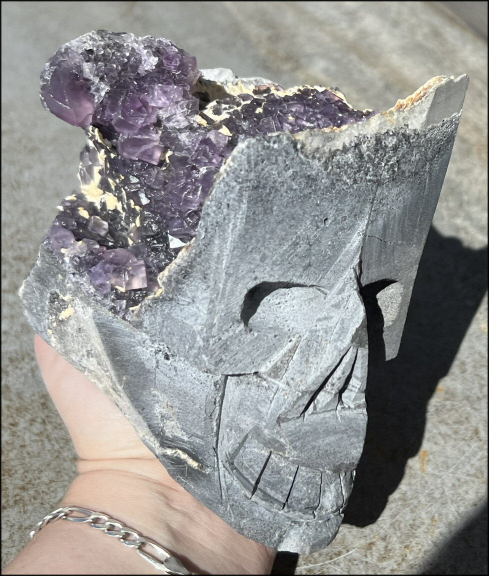 Purple Fluorite and Limestone METAMORPHOSIS Crystal Skull - Calming, Great for meditation