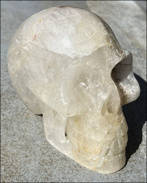LifeSize HIMALAYAN QUARTZ Crystal Skull with Multi-Colored Hematite, Vugs, Chlorite, Shimmery Rainbows