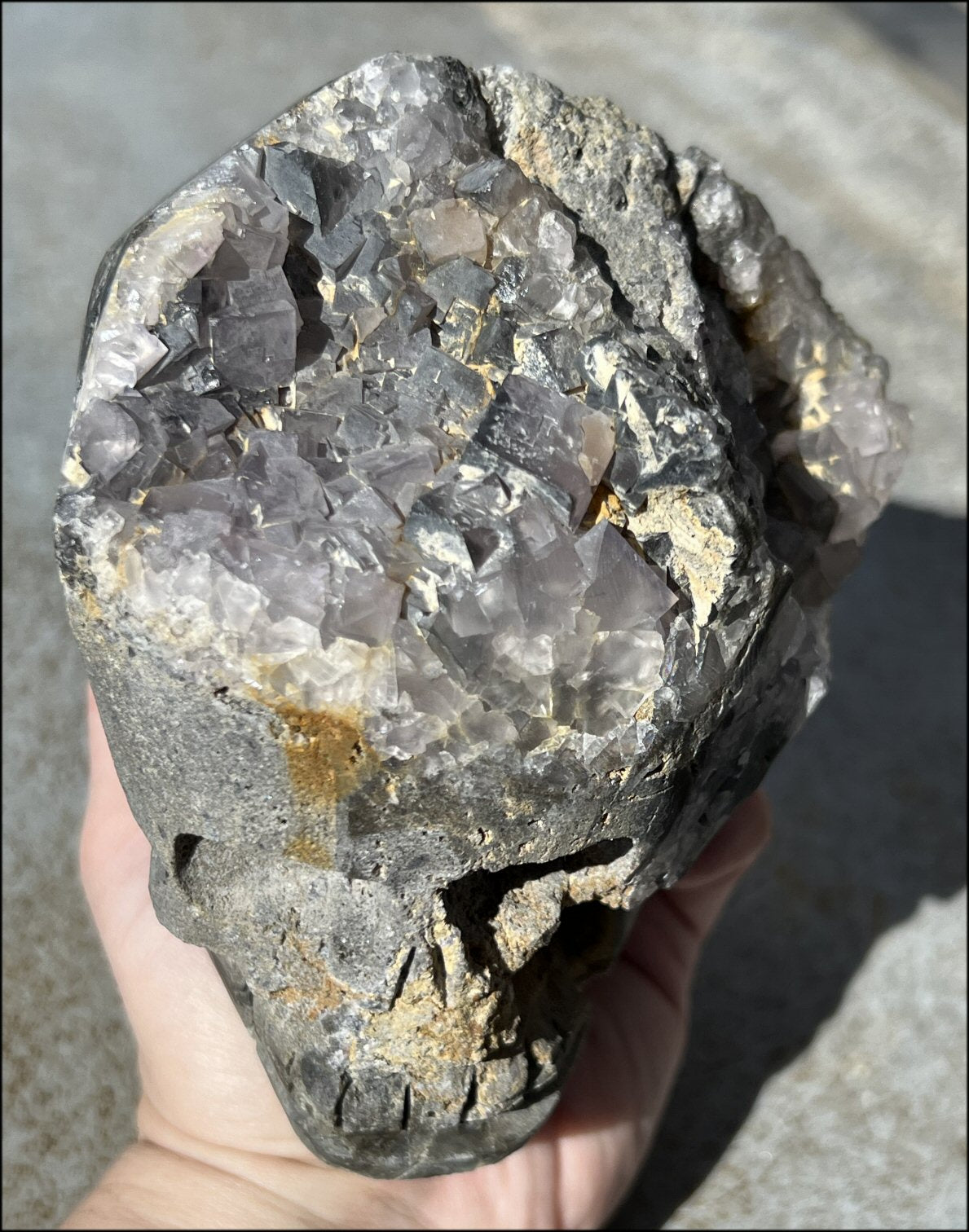 Blue-Grey Cubic FLUORITE + Limestone Metamorphosis Crystal Skull