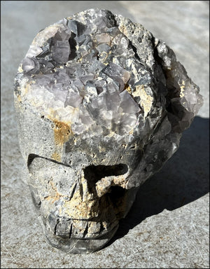 Blue-Grey Cubic FLUORITE + Limestone Metamorphosis Crystal Skull