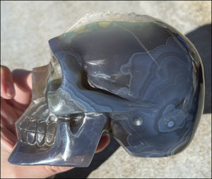 Baby Life-Size Agate GEODE Crystal Skull with BIG Druzy-lined VUG!