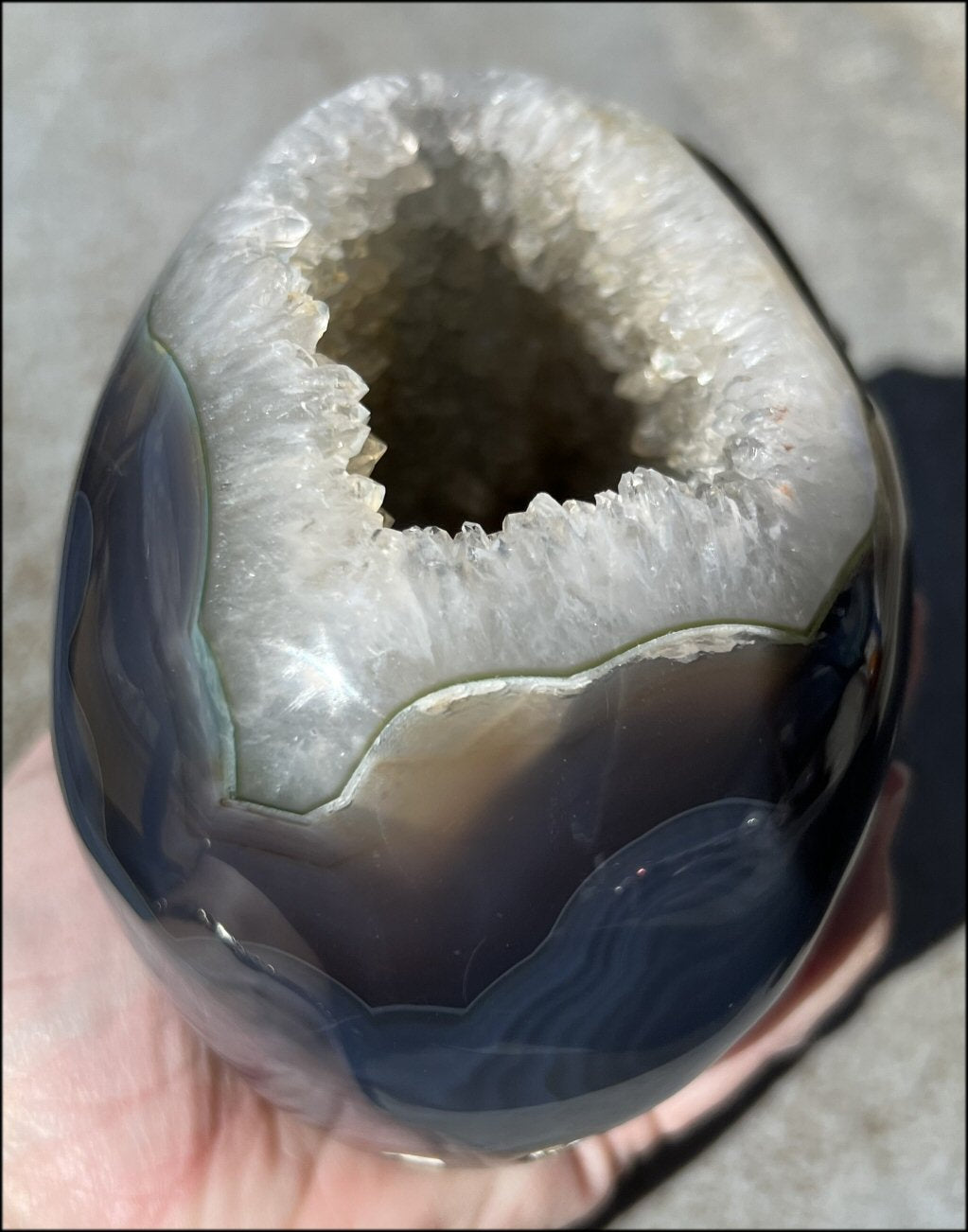 Baby Life-Size Agate GEODE Crystal Skull with BIG Druzy-lined VUG!