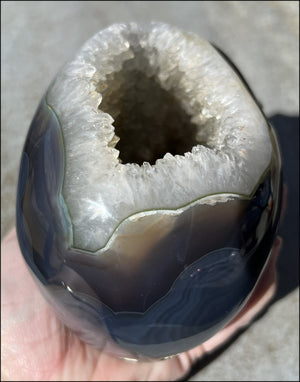 Baby Life-Size Agate GEODE Crystal Skull with BIG Druzy-lined VUG!