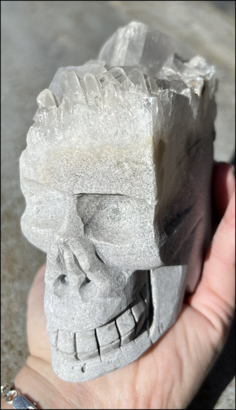 Quartz Crystal + Calcite + Limestone Metamorphosis Crystal Skull