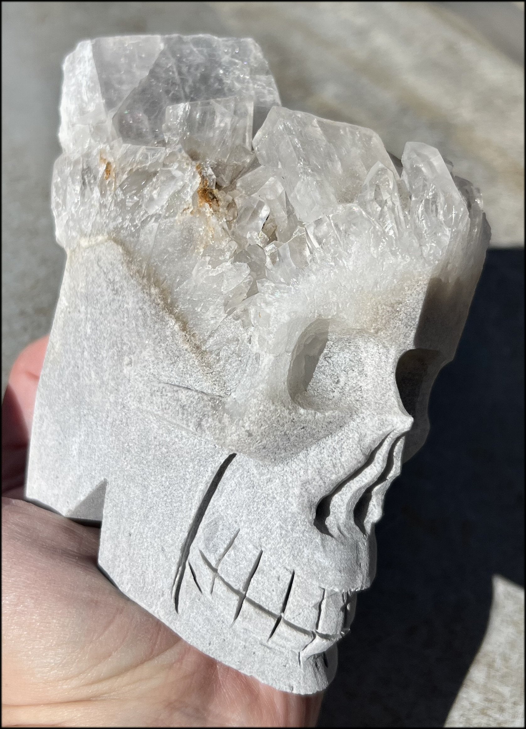 Quartz Crystal + Calcite + Limestone Metamorphosis Crystal Skull